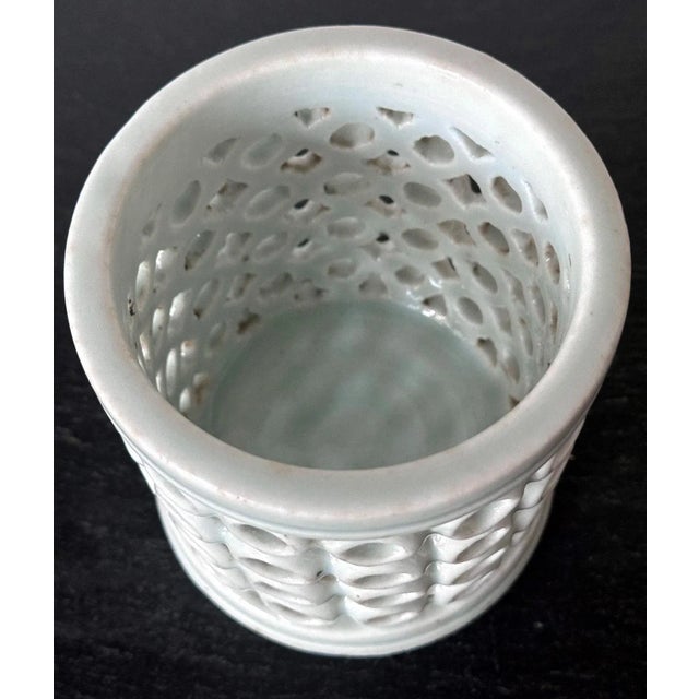 Ceramic Early 20th Century Korean Reticulated Celadon Brush Holder For Sale - Image 7 of 11