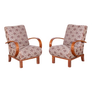 Art Deco Czech High Gloss Armchairs with Backhausen Fabric, 1920s, Set of 2 For Sale