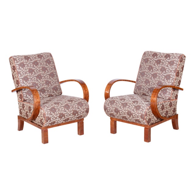 Art Deco Czech High Gloss Armchairs with Backhausen Fabric, 1920s, Set of 2 For Sale