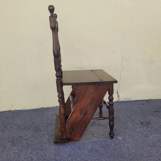 19th Century Convertible Library Step Stool Chair For Sale - Image 4 of 15