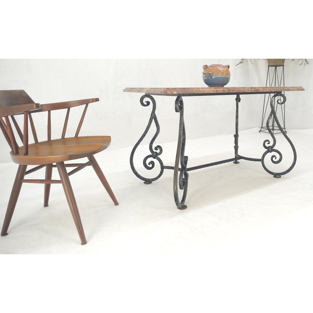 Brown Heavy Wrought Iron Base 46x30" Thick Granite Top Outdoor Dining Table MINT For Sale - Image 8 of 12