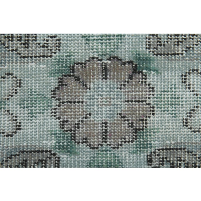 1970s Vintage Turkish Hand-Knotted Wool Cotton Green Area Rug For Sale - Image 4 of 11