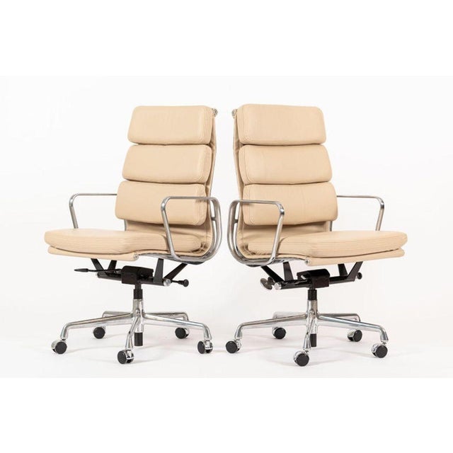 Mid-Century Modern Herman Miller Eames Tall Tan Leather Desk Chair Soft Pad Pair For Sale - Image 3 of 15