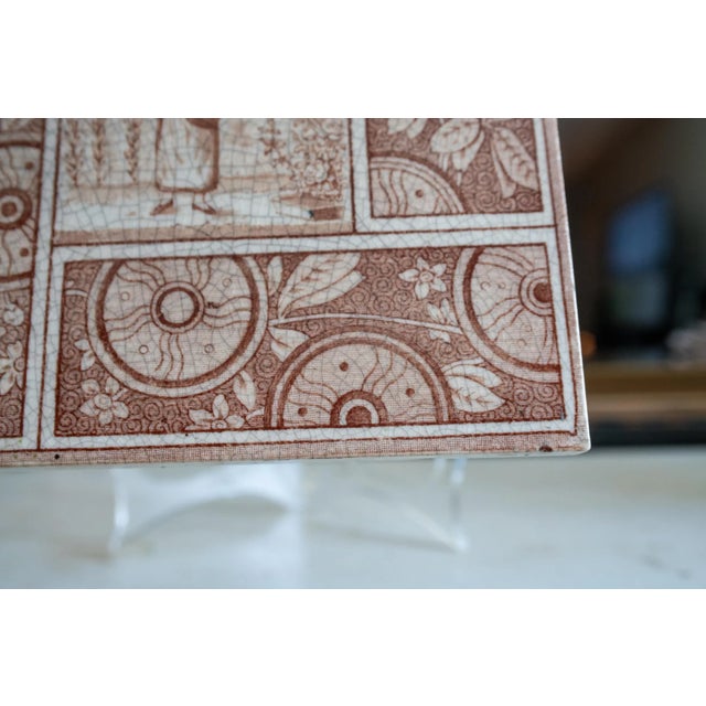 1881 Aesthetic Movement Kate Greenaway Summer Red Transferware Tile For Sale - Image 4 of 10