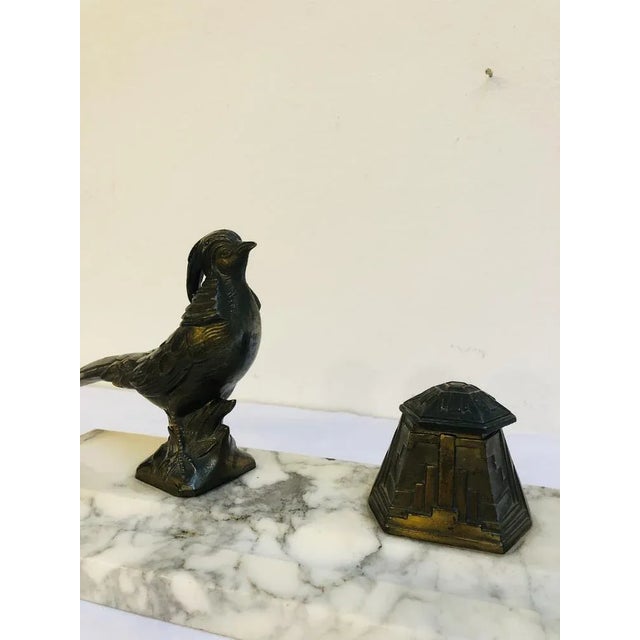 Metal French Art Deco Inkwell With Marble Base, 1920s For Sale - Image 7 of 9