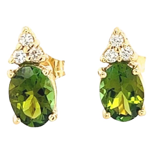 Natural Tourmaline Diamond Earrings 14k Gold 1.87 TCW Certified For Sale