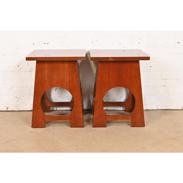 Wood Roycroft Arts & Crafts Cherry Wood Tabourets by Stickley, Pair For Sale - Image 7 of 10