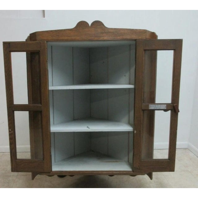 Antique Oak chestnut Hanging Corner Cabinet Cupboard Display Hutch For Sale - Image 4 of 11