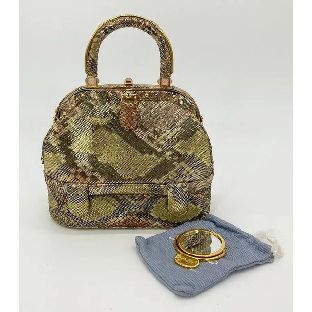 Metal Vintage Judith Leiber Pink Gold Python Snakeskin 007 James Bond Bag For Sale - Image 7 of 9
