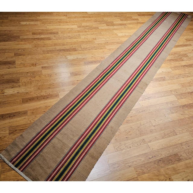 Vintage American Rag Runner, Handwoven Wool & Cotton, Stripe Pattern, 3x18 For Sale - Image 11 of 16