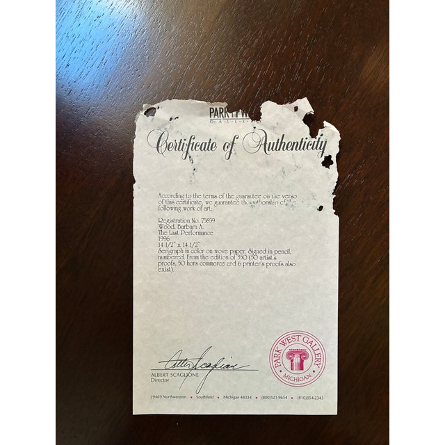 Paper “The Last Performance,” by Barbara Wood, 1996 Signed Serigraph, Framed For Sale - Image 7 of 8