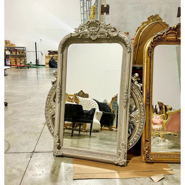 Glass Elegant French Style Full-Length Floor Mirror in Bone Finish For Sale - Image 7 of 7