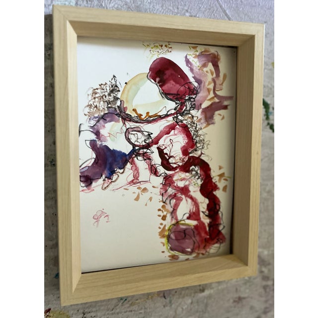 Contemporary Red Abstract Bird, Original Watercolor Painting, Framed Art, by Van Ness For Sale - Image 3 of 11
