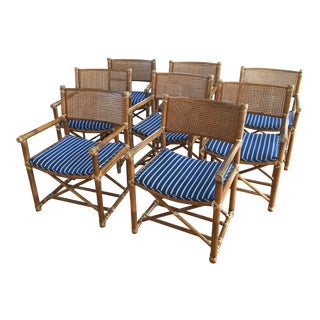 McGuire Bamboo Cane Leather Strap Chairs - Set of 8 For Sale