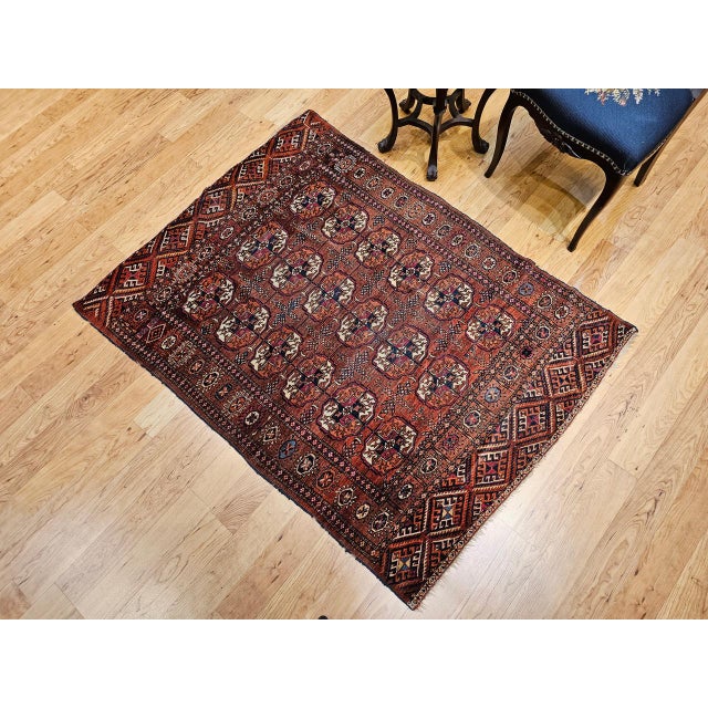 Vintage Turkmen Tekke in Allover Pattern in Red, Navy, Ivory, Yellow, Blue For Sale In Chicago - Image 6 of 18