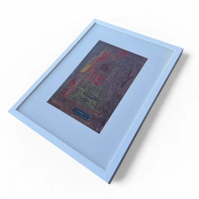 Original mixed media painting by renowned Egyptian artist Inji Efflatoun (1924–1989). Executed on thick hare paper using a...