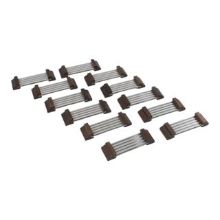 Art Deco Aluminum and Macassar Wood Chopstick Knife Rests - 12 Pieces For Sale