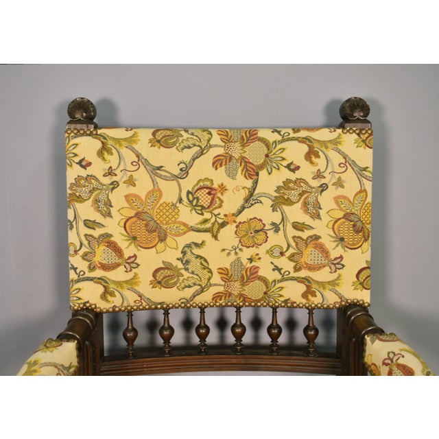 Antique French Transitional Renaissance Revival Upsholstered Armchair in Walnut, 1920s For Sale - Image 9 of 17