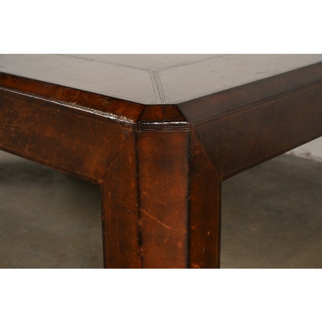 Maitland Smith Mid-Century Modern Hollywood Regency Leather Wrapped Coffee Table or Cocktail Table For Sale - Image 9 of 10