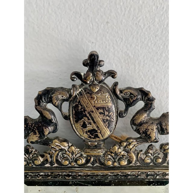 Early 20th Century French Cast Brass Heraldic Mirror With Dragons & Coat of Arms For Sale In South Bend - Image 6 of 12
