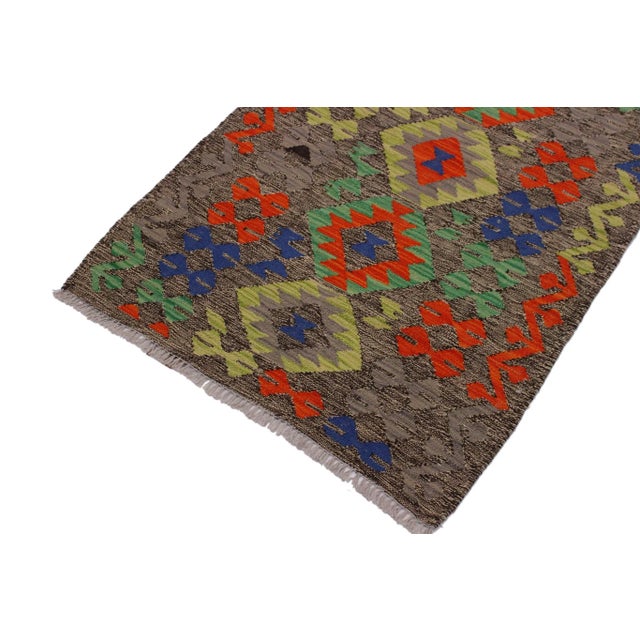 Shabby Chic Tribal Kilim Brown/Orange Hand-Woven Wool Rug- 2'7 X 4'2 For Sale - Image 3 of 8