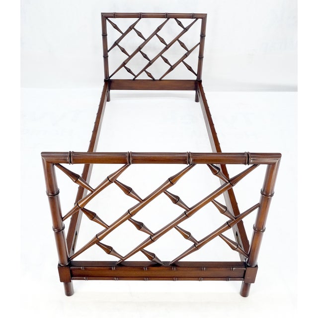 Brown Faux Bamboo Carved Walnut Wood Rails Decorative Daybed Sofa Bench Frame For Sale - Image 8 of 10