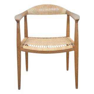 Vintage JH501 The Chair in Oak and Wicker by Hans Wegner, 1960s For Sale