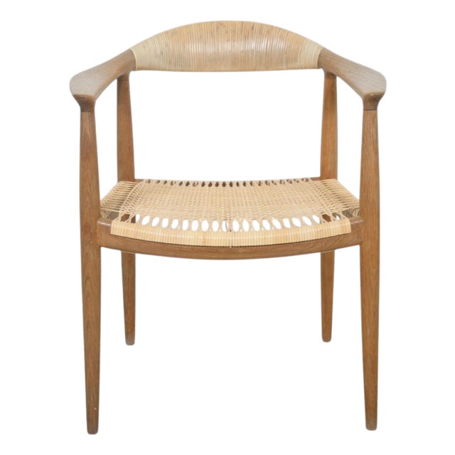 Vintage JH501 The Chair in Oak and Wicker by Hans Wegner, 1960s For Sale