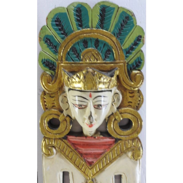 Asian Pair of Indonesian Carved and Painted Plaques For Sale - Image 3 of 9
