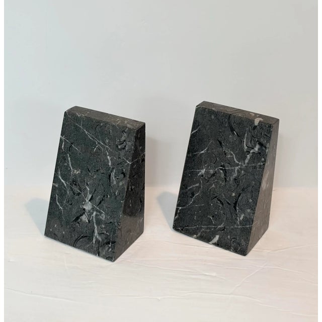 Dark Gray 1970s Vintage Triangular Grey Marble Stone Bookends - a Pair For Sale - Image 8 of 8