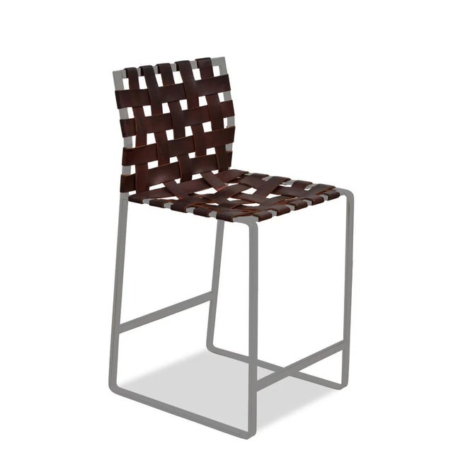 Mid-Century Modern Mark Albrecht Studio Webbed Counter Stools- Set of 3 For Sale - Image 3 of 5