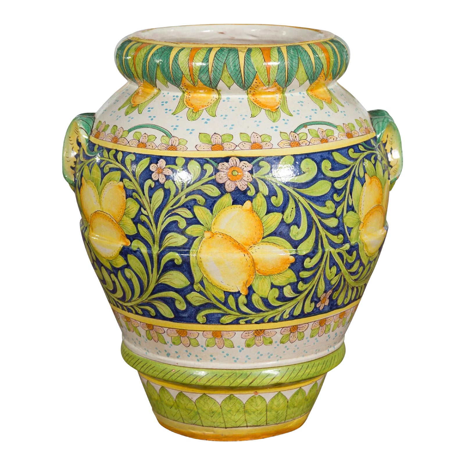 Mid 20th Century Hand-Painted Yellow & Green Lemon & Scrolling Foliage ...