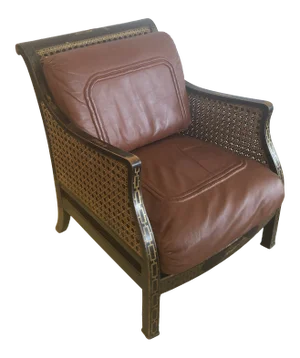 English Regency Double Caned Chinoiserie Armchair With Leather Cushions