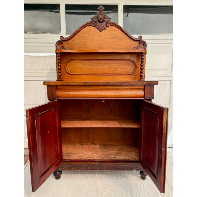 Antique Victorian Walnut Chiffonier Cabinet With Carved Lion Crest, c.1890 For Sale - Image 11 of 18