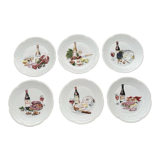1990s Philippe Deshoulières “Edition Louiroux” French Porcelain Dessert Plates – Set of 6 For Sale