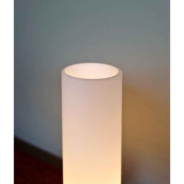 Scandinavian Tripod Table Lamp in Brass, Teak and White Satin Opaline Glass, 1960 For Sale - Image 12 of 15