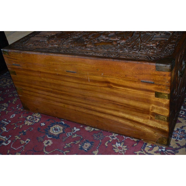 Brown Antique Chinese Carved Camphor Chest Trunk For Sale - Image 8 of 13