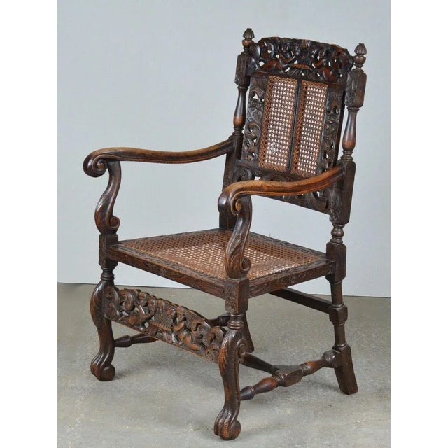 Set of Charles II Hand Carved Walnut Armchairs, 1900 For Sale - Image 12 of 13