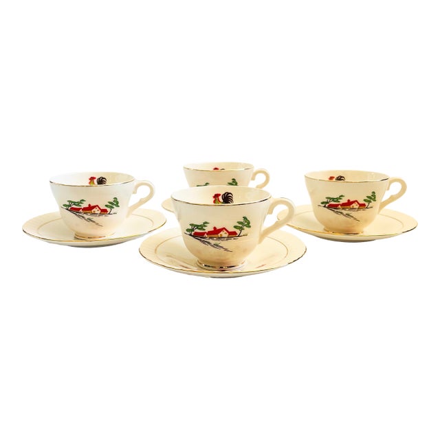 Scandinavian Farmhouse Teacups and Saucers by Figgjo, Norway - Set of 4 For Sale