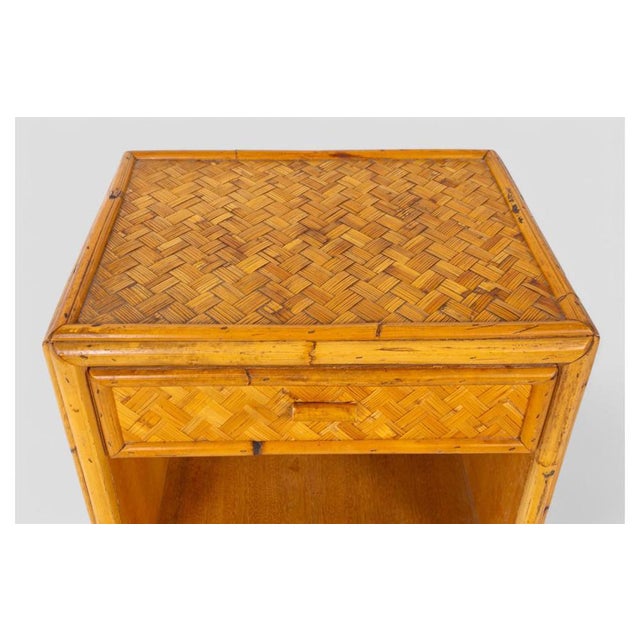 Wood Vintage Woven Bamboo Bedside Table, 1960s-1970s For Sale - Image 7 of 10
