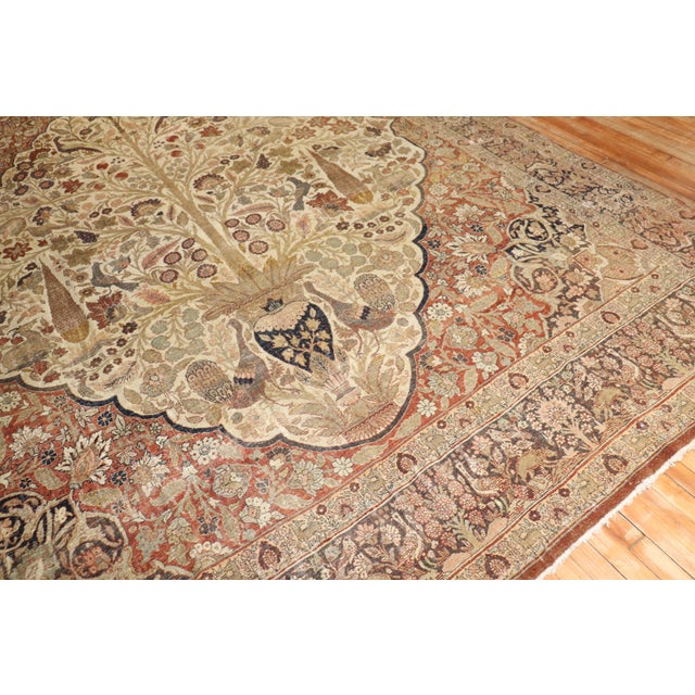 Antique Zabihi Collection Persian Tabriz Worn Rooster Motif Rug - 10'2" x 13'7" For Sale In New York - Image 6 of 10