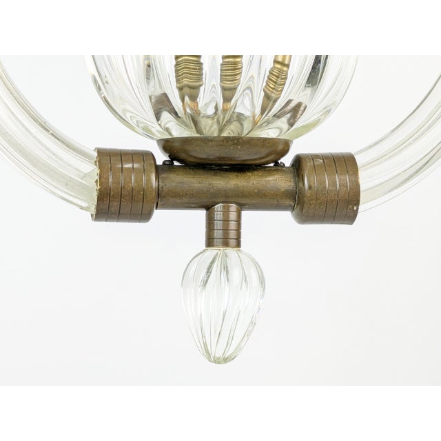 Metal Brass and Clear Murano Glass Pendant Light attributed to Barovier & Toso For Sale - Image 7 of 13