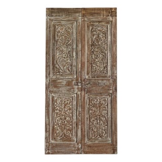 Antique Floral Carved Double Doors | Reclaimed Wood Hinged or Sliding 80x39 For Sale