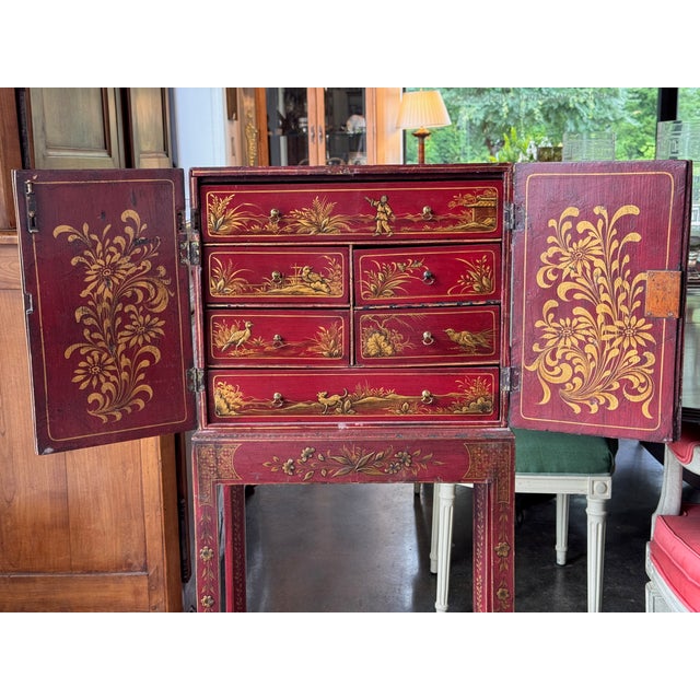 19th Century English Red Lacquered Chinoiserie Cabinet For Sale - Image 11 of 14