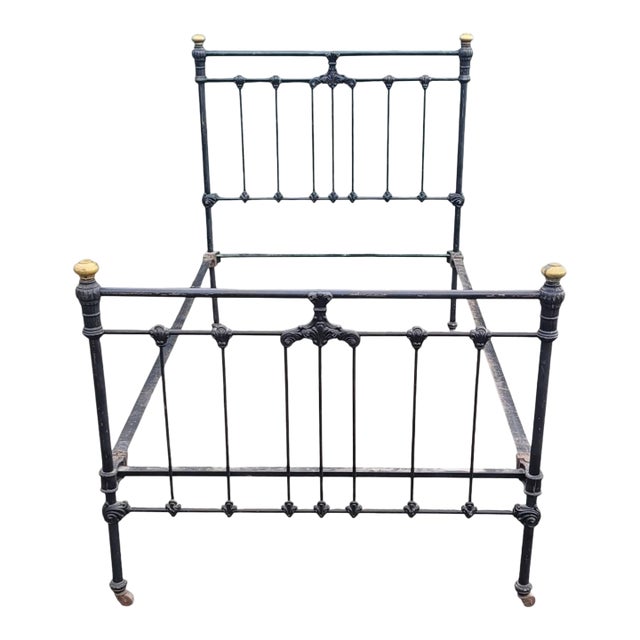 Antique Black Enamel Iron Bed For Sale