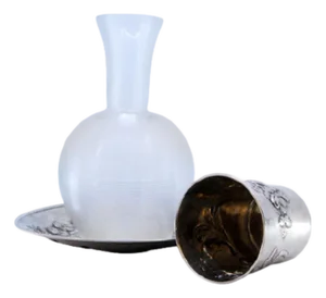 Night Bottle in Silver and Beaded Glass with Raised Floral Motifs