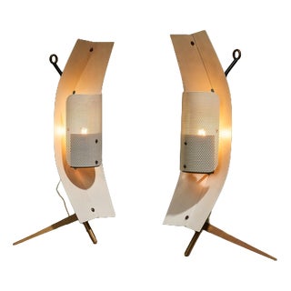 Sculptural Table or Wall Lamps in Brass and Perforated Metal by Gastone Colliva, Italy, 1950s, Set of 2 For Sale