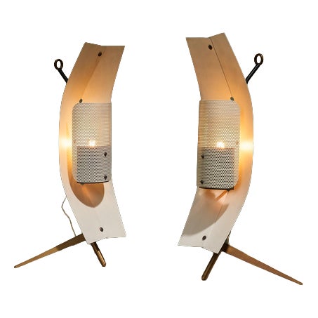 Sculptural Table or Wall Lamps in Brass and Perforated Metal by Gastone Colliva, Italy, 1950s, Set of 2 For Sale