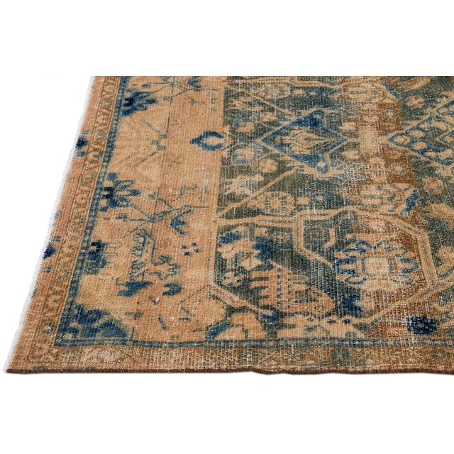 Vintage Distressed Handmade Geometric Beige Wool Rug For Sale In New York - Image 6 of 10