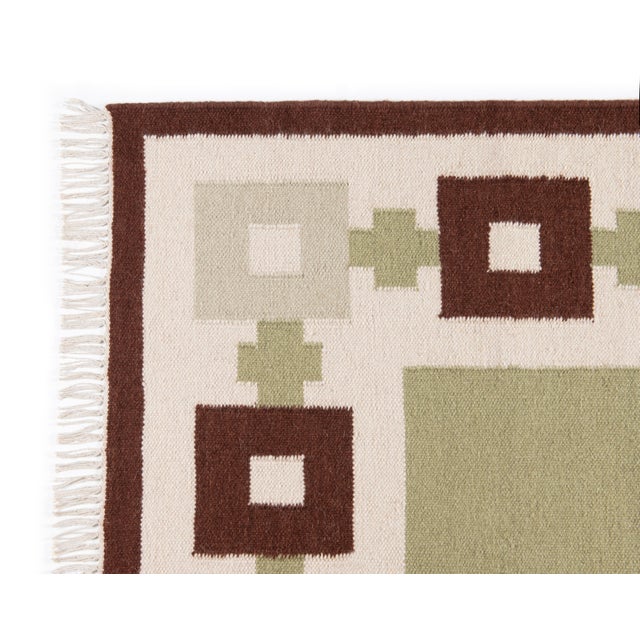 Transitional Part & Parcel Goods Wool Chain Rug 2’6” x 8', Sage, Chocolate, Celadon and Eggshell For Sale - Image 3 of 5